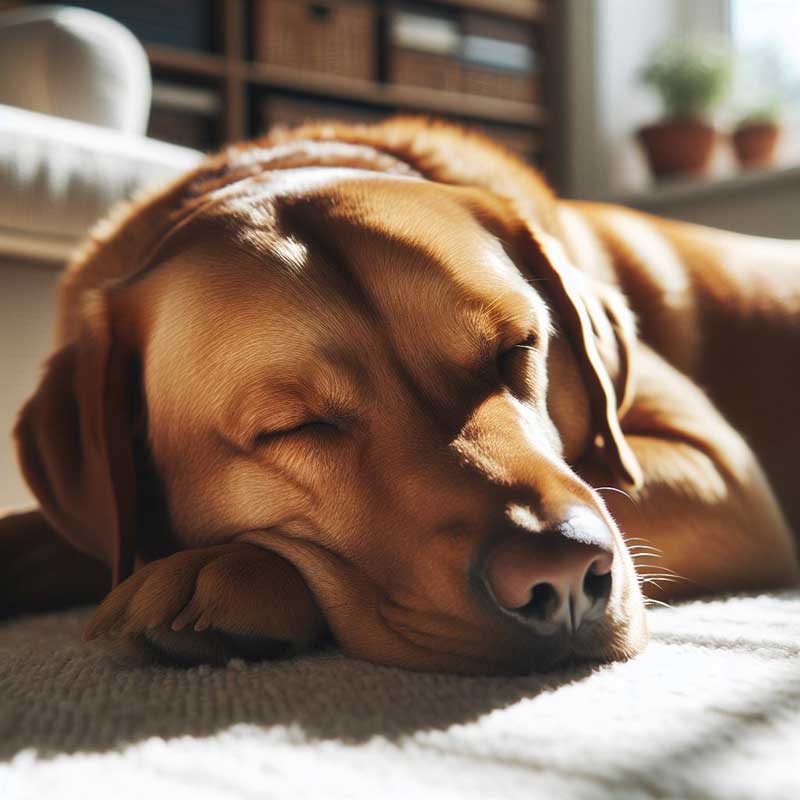 Rustig slapende hond na behandeling tegen chronische pijn