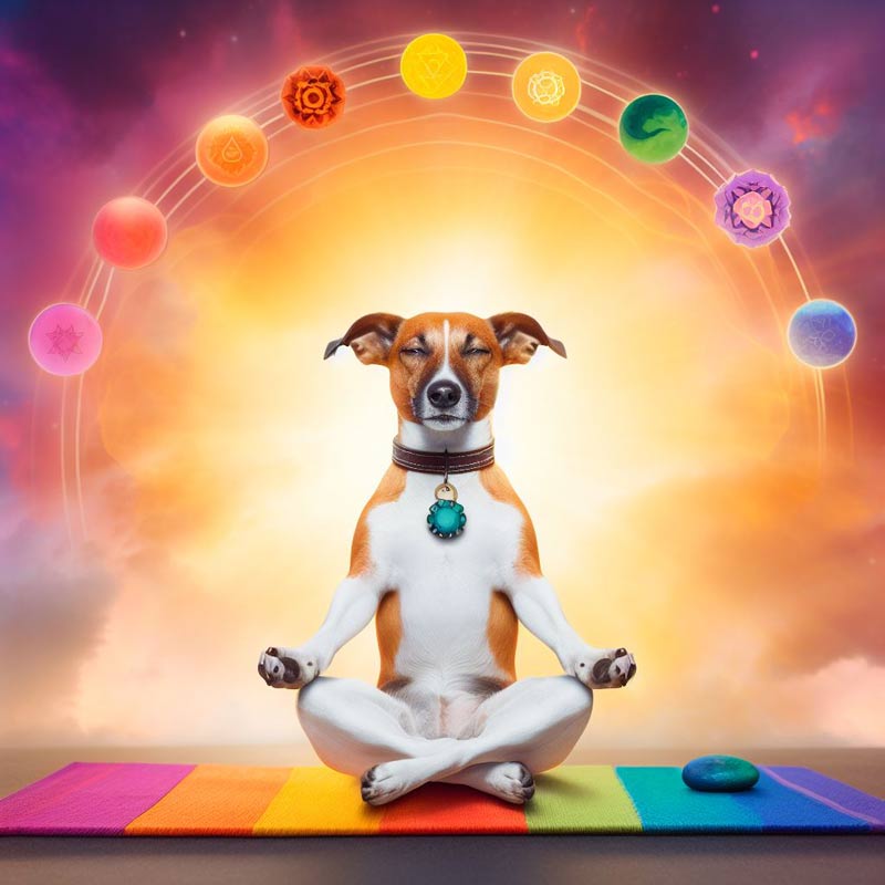 Mediterende hond chakra energie